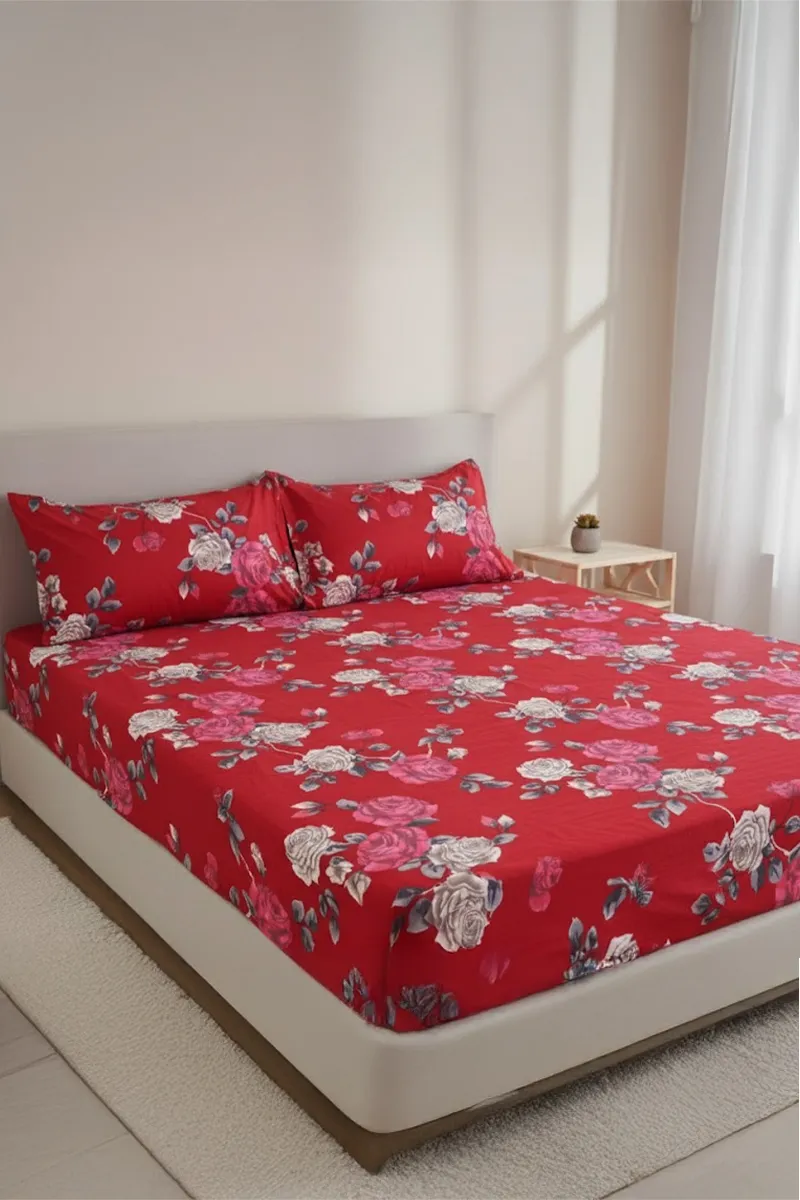 Cotton Blend Printed King Size Bedsheet with 2 Pillow Covers - Set of 3