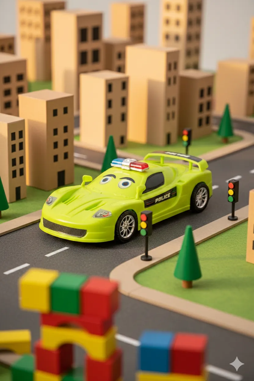 Turbo Police Car Friction Toy for Kids - (Green)