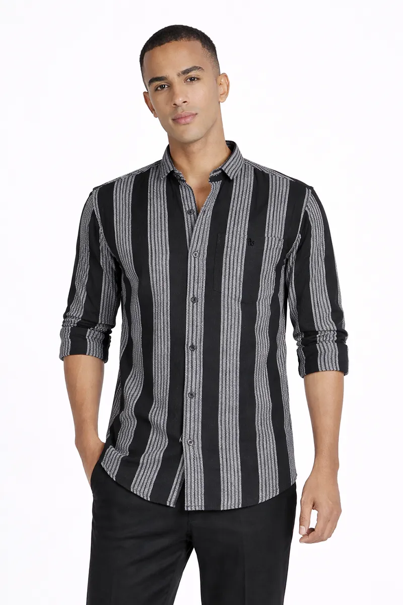 Men's Textured Vertical Striped Shirt
