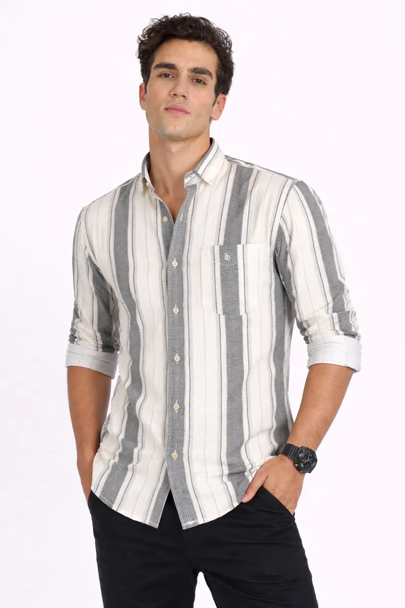 Men's Textured Vertical Striped Shirt