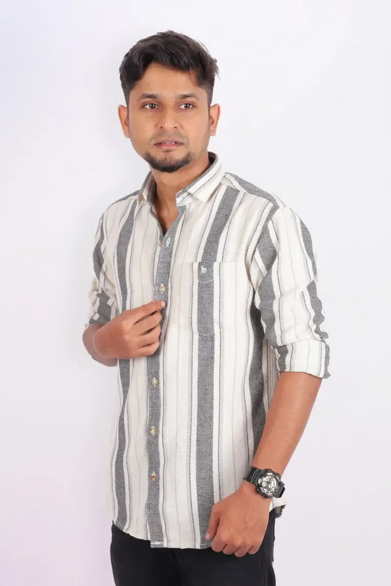 Men's Textured Vertical Striped Shirt 032800GREXXL