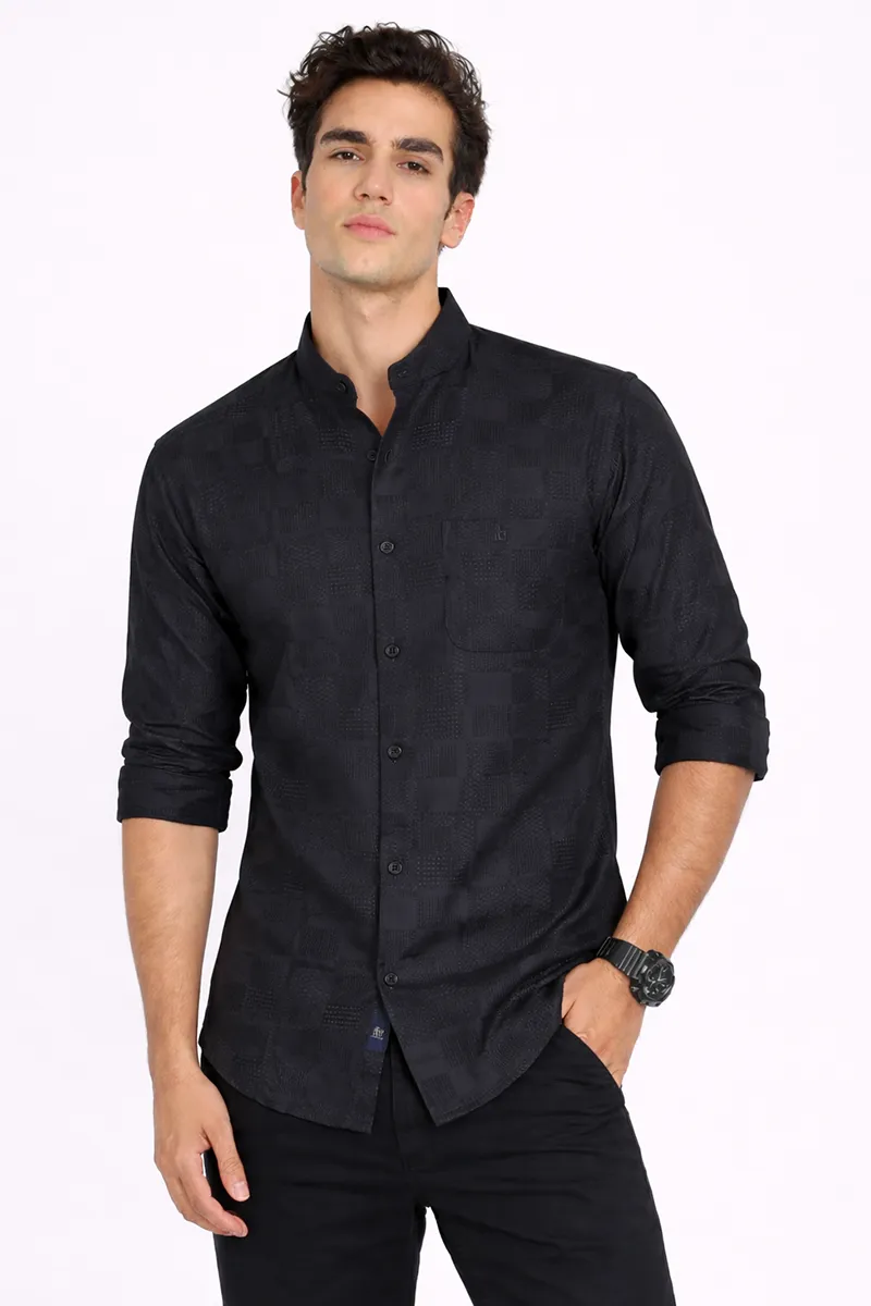 Men's Cotton Self Design Slim Fit Shirt 032914BLAXXL