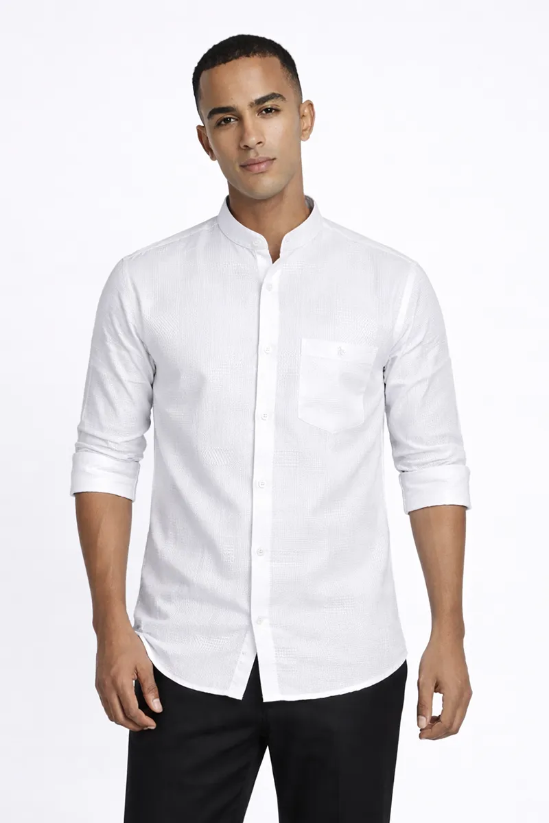 Men's Cotton Self Design Slim Fit Shirt 032914WHIXXL