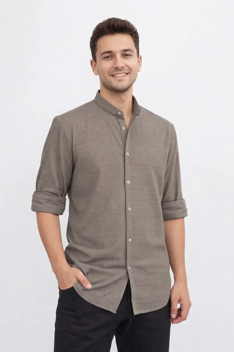 Men's Cotton Self Design Casual Shirt