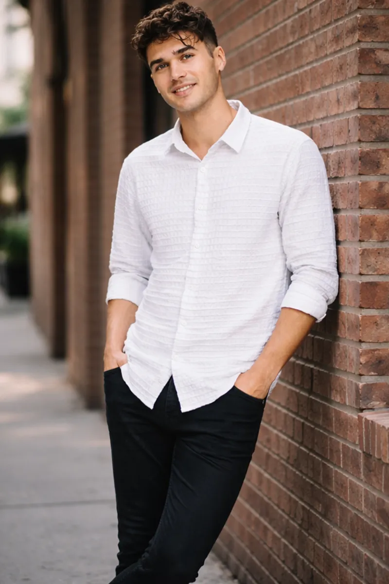 Men's Self Designed Casual Shirt 032943WHIXXL