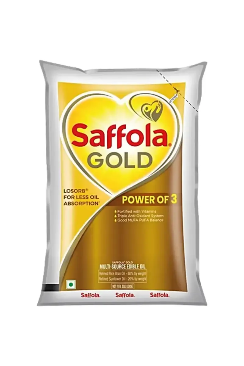 Saffola Gold Multi-Source Rice Bran & Sunflower Edible Oil - 1 L (Pouch)