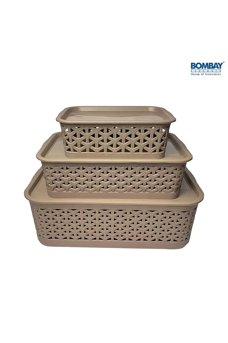 Bombay Kookware Plastic Storage Organizers with Lid - Set of 3