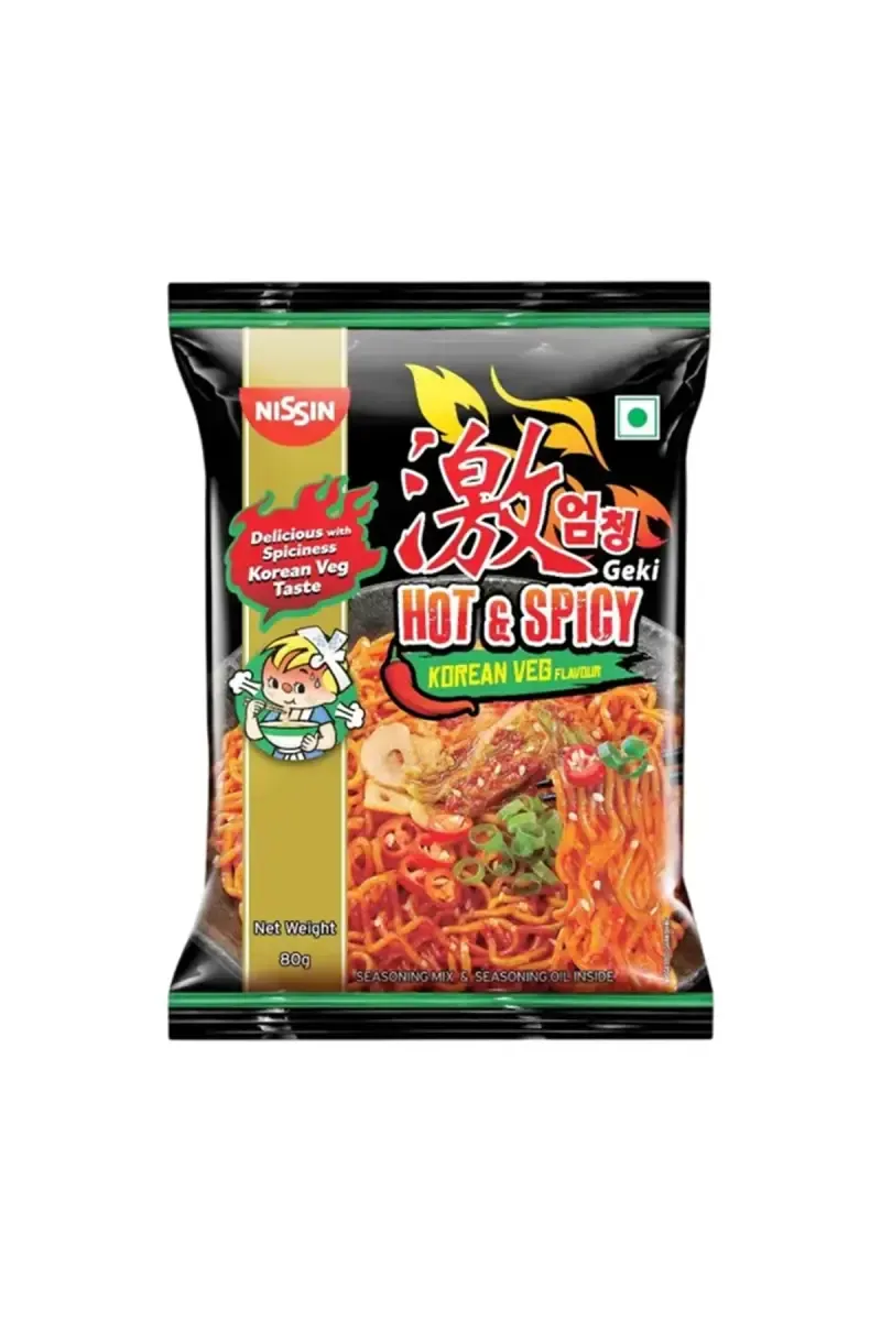 Nissin Geki Hot & Spicy Korean Veg Flavour Noodles - 80g Pouch