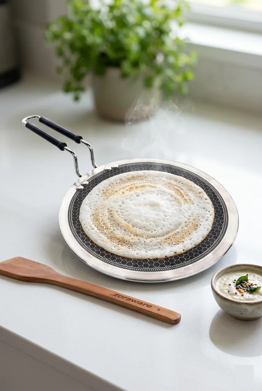 Zoraware Triply Honeycomb Flat Tawa with Ladle - 28 Cm