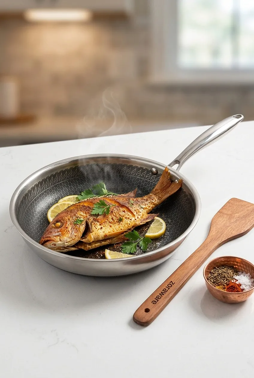 Zoraware Triply Honeycomb Fry Pan with Ladle - 22 Cm