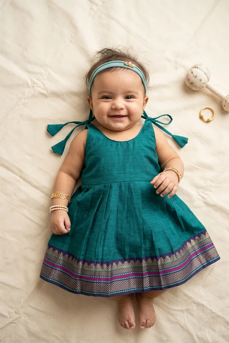 Pure Cotton Ethnic Frock for Baby Girl - Bottle Green