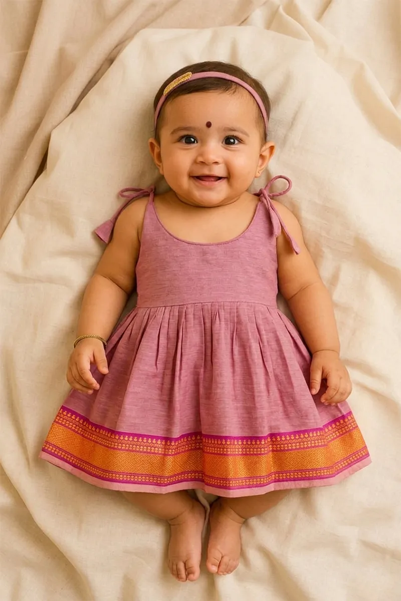Pure Cotton Ethnic Frock for Baby Girl - Mauve