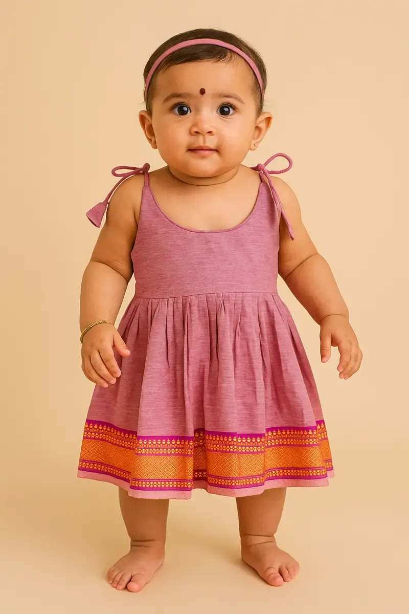 Pure Cotton Ethnic Frock for Baby Girl - Mauve
