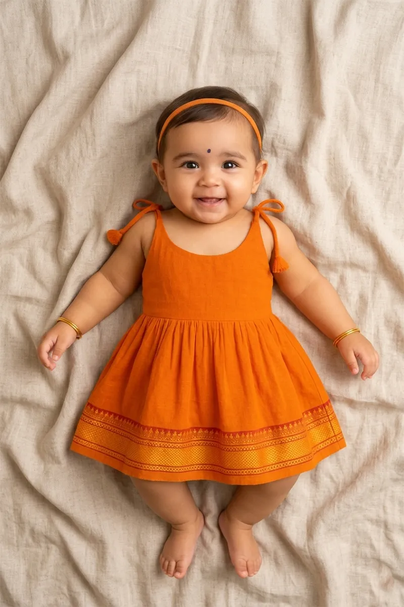 Pure Cotton Ethnic Frock for Baby Girl - Mustard