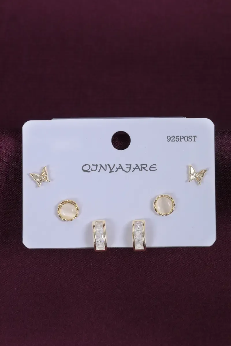 Elegant CZ & Pearl Earrings Combo Set for Women - Pack of 3
