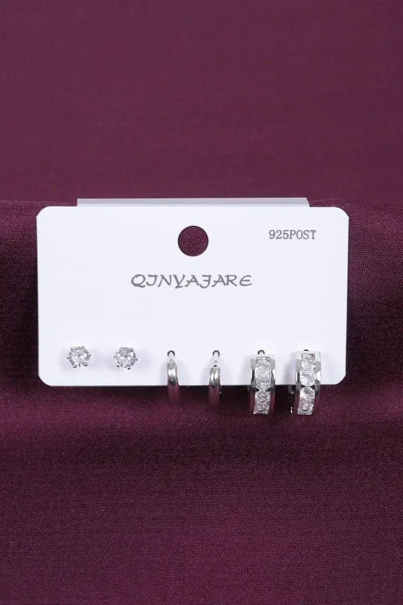 Gold Plated Cubic Zirconia Stud Earrings Set for Women – Pack of 3