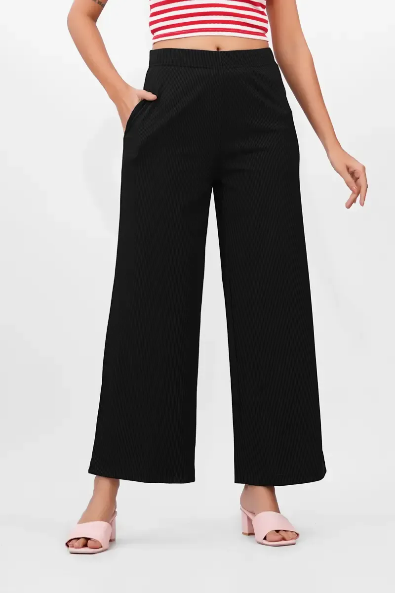 Lycra Ribbed Solid Palazzo for Women