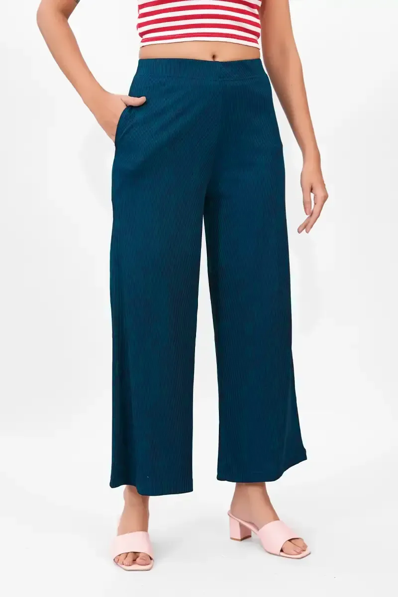 Lycra Ribbed Solid Palazzo for Women