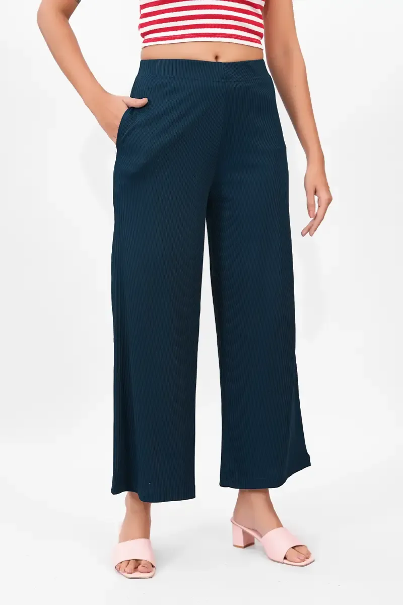 Lycra Ribbed Solid Palazzo for Women