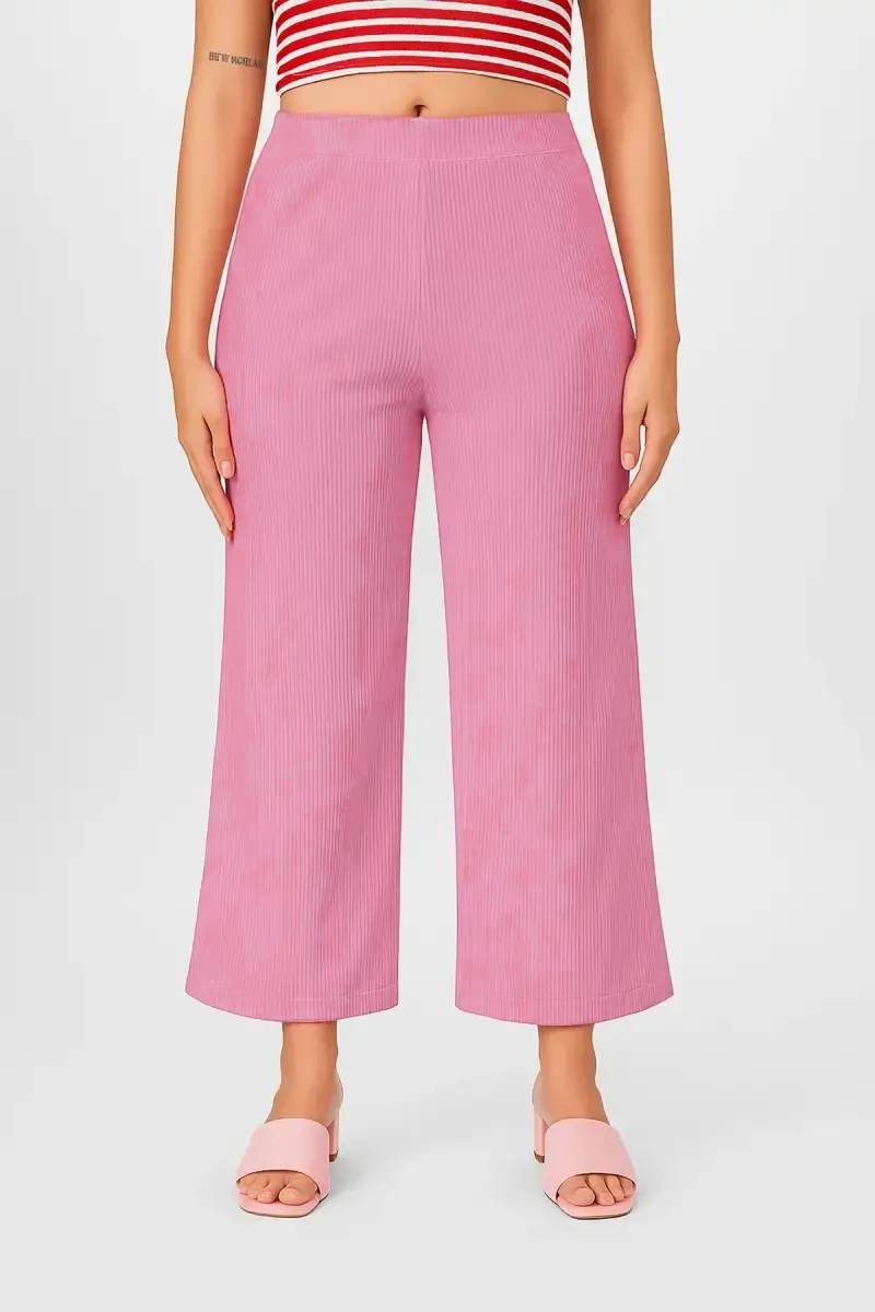 Lycra Ribbed Solid Palazzo for Women