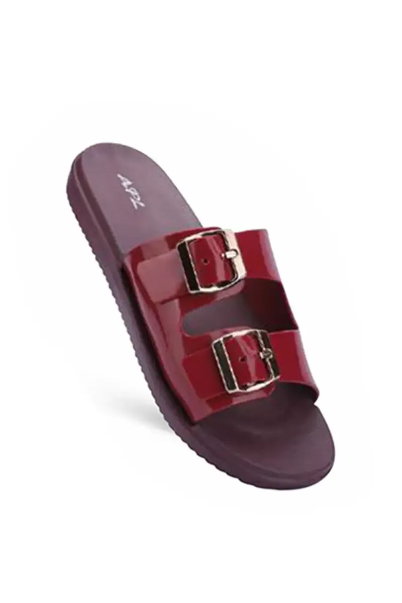 Glossy Double Buckle Slide Slippers for Women 0335568WIN