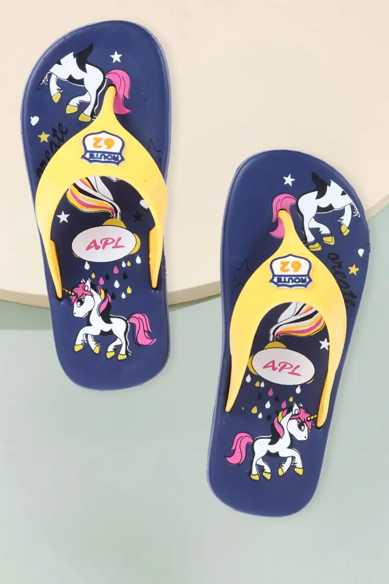Unicorn Printed Slip-On Flip Flops for Kids 0335993NAV&YEL