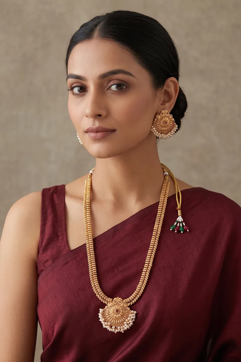 Matte Antique Peacock with Floral Necklace Set for Women