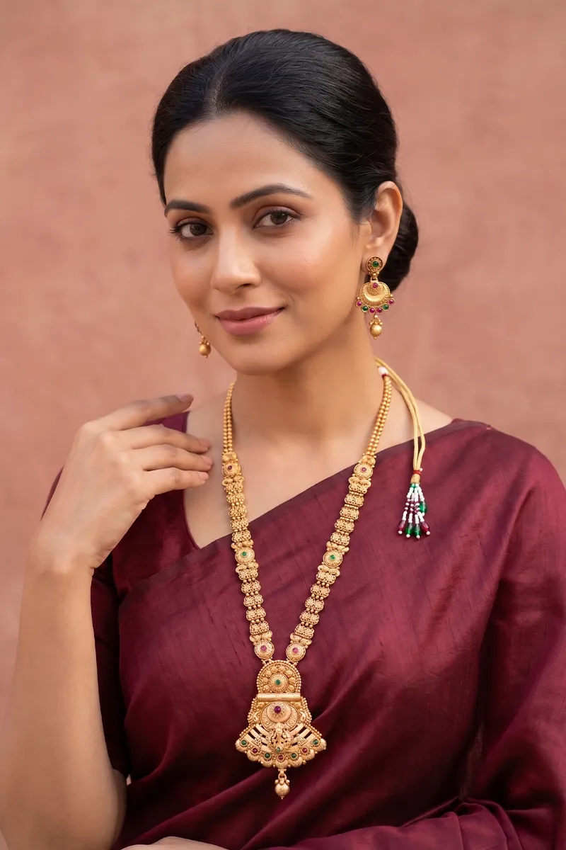 Antique Lakshmi Design Long Necklace Set for Women