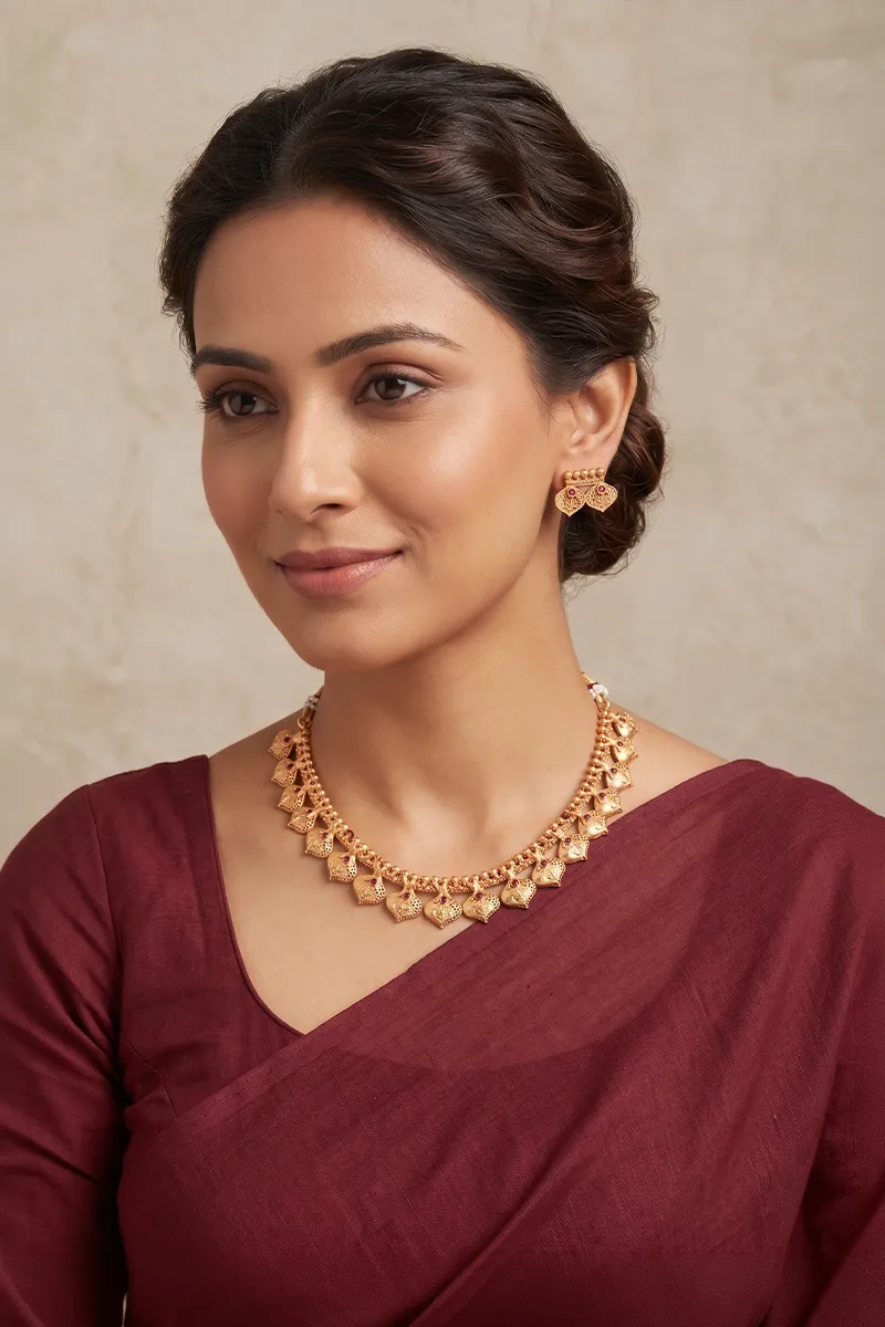 Gold Plated Amrapali Leaf Necklace Set for Women