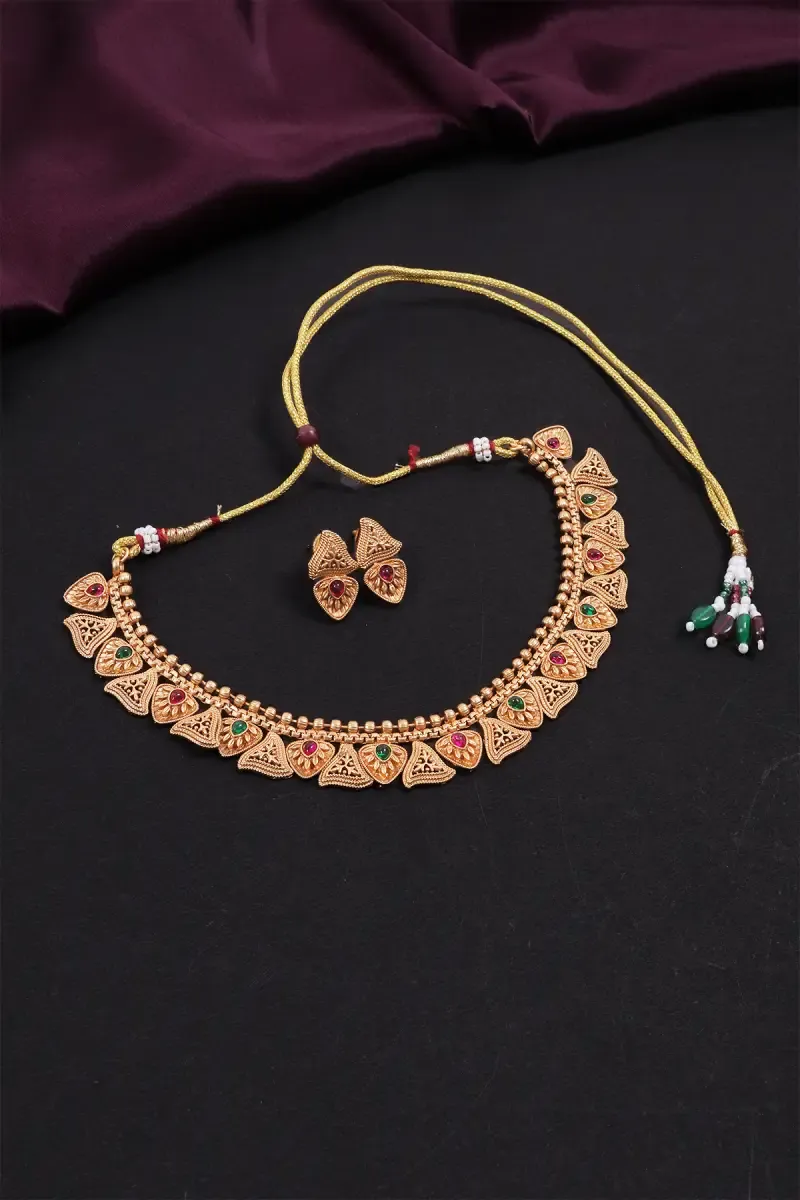Gold Plated Floral Filigree Necklace Set for Women