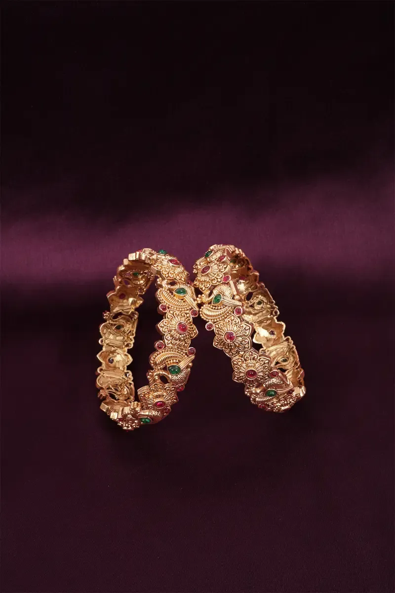 Gold Plated Peacock & Floral Design Kada Bangles for Women