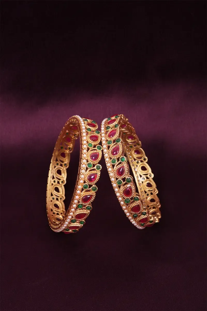 Gold Plated Floral & Teardrop Kada Bangles for Women 033763MUL2.82