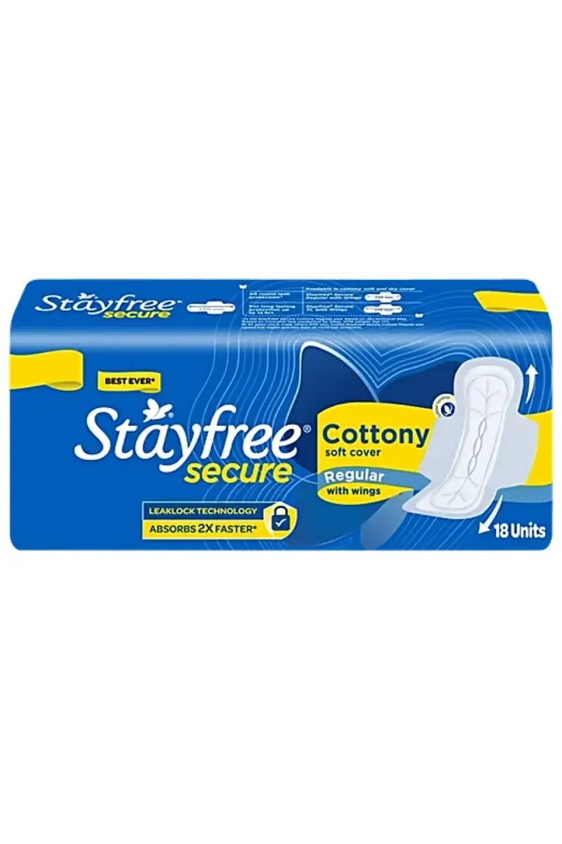 Stayfree Secure Cottony Comfort Sanitary Pads - Regular, 18 Pieces	