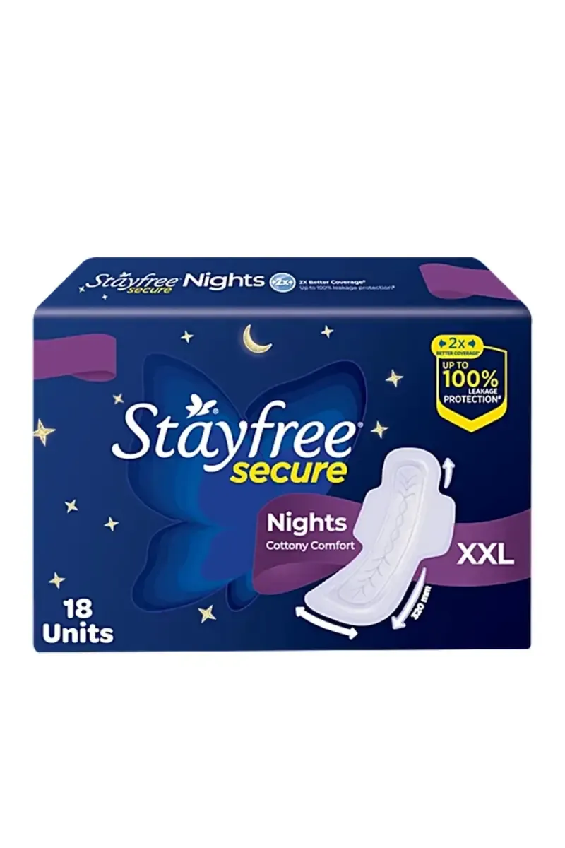 Stayfree Secure Nights Sanitary Pads - XXL, 18 Pieces