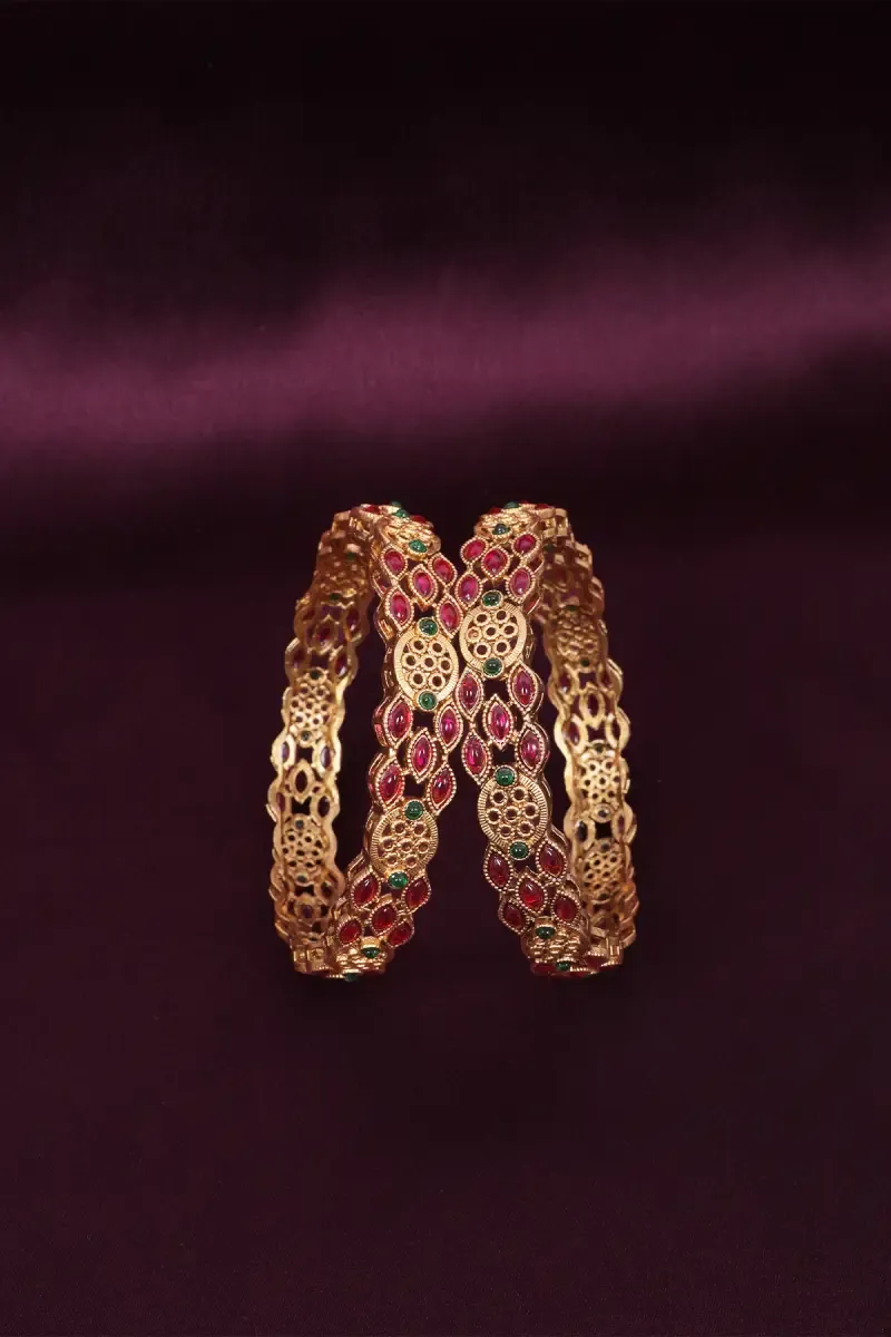 Gold Plated Leaf Motif Kada Bangles for Women