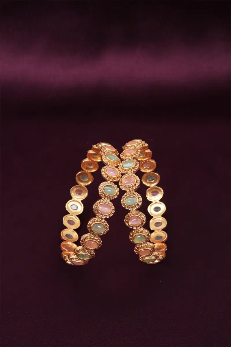 Gold Plated Color Stone Kada Bangle for Women