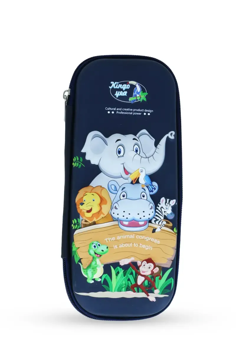 Kingo Box Animal Themed Pencil Pouch (Navy Blue) 033927NAVBLU