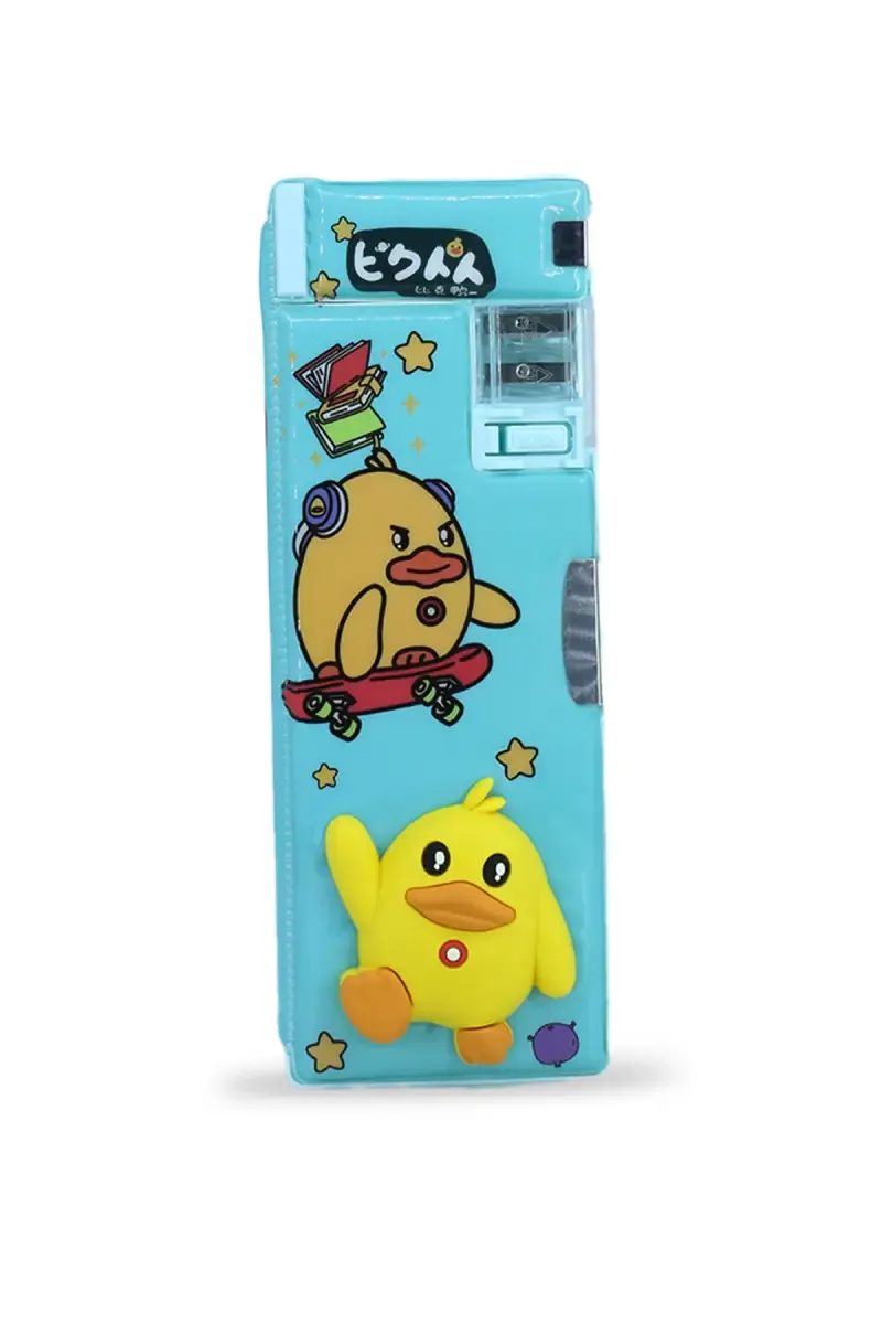 3D Duck Printed Pencil Box with Inbuilt Sharpener (Blue)