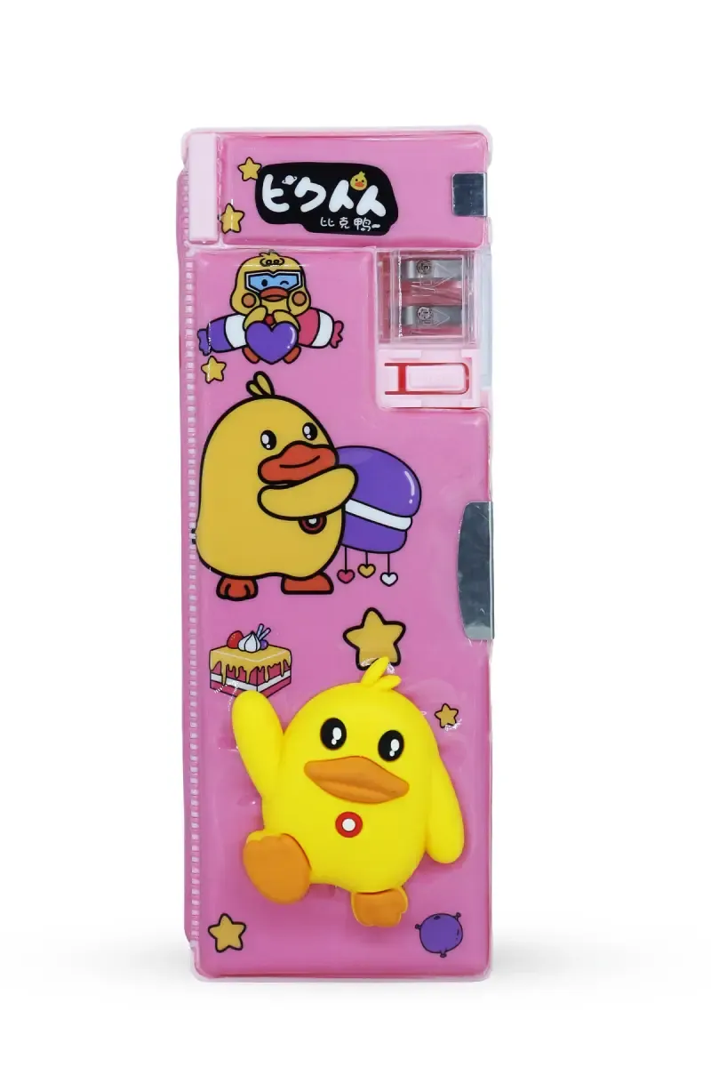 3D Duck Printed Pencil Box with Inbuilt Sharpener (Pink)