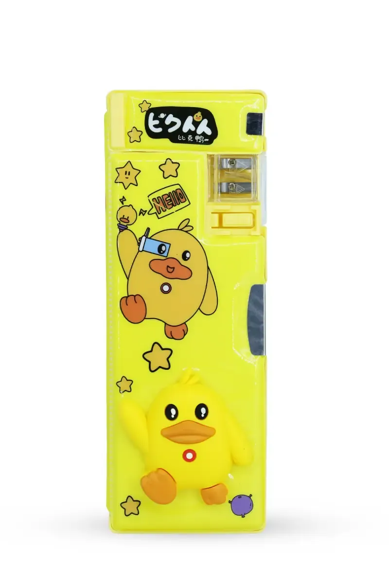 3D Duck Printed Pencil Box with Inbuilt Sharpener (Yellow)