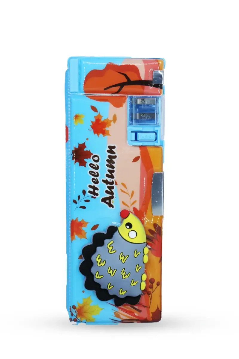  3D Hedgehog Printed Pencil Box with Sharpener (Blue)