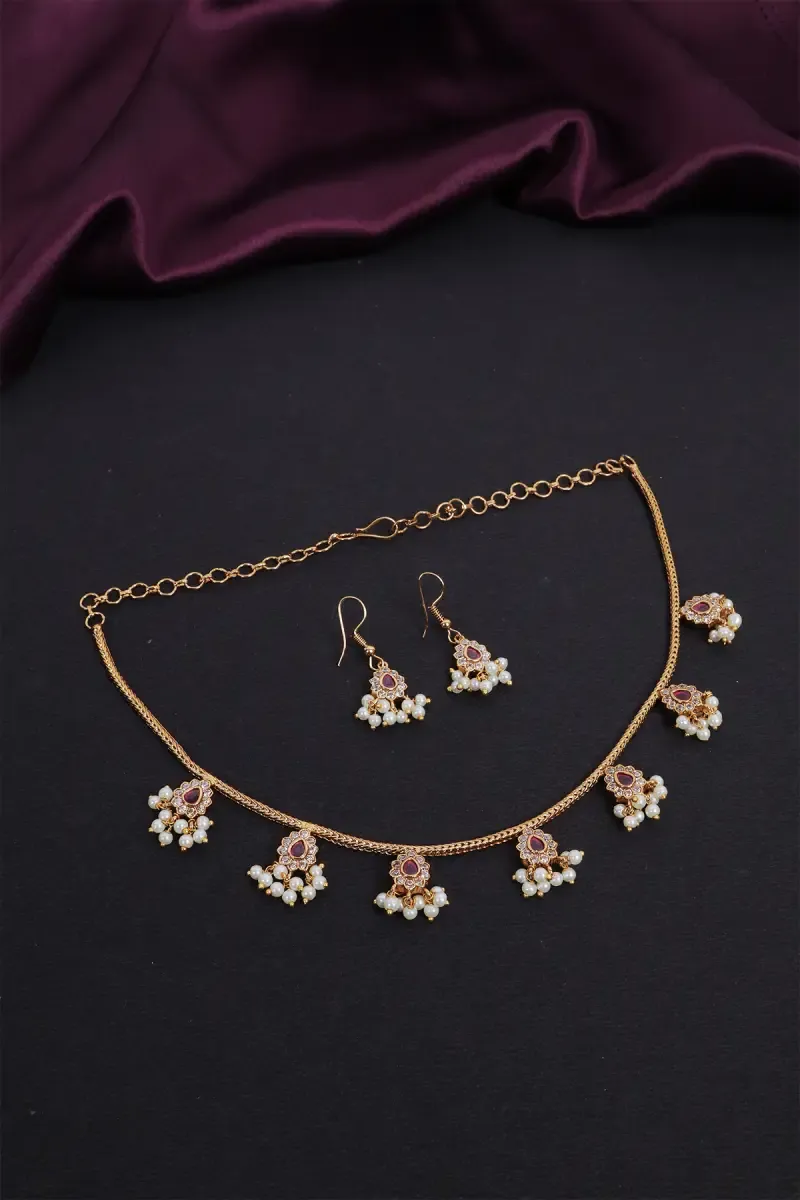 Matte Finish Floral Necklace with Hook Earrings Set for Women