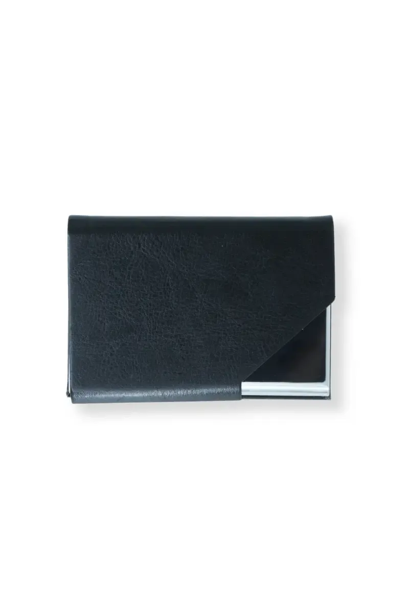 Black Solid Leather ID Card Holder