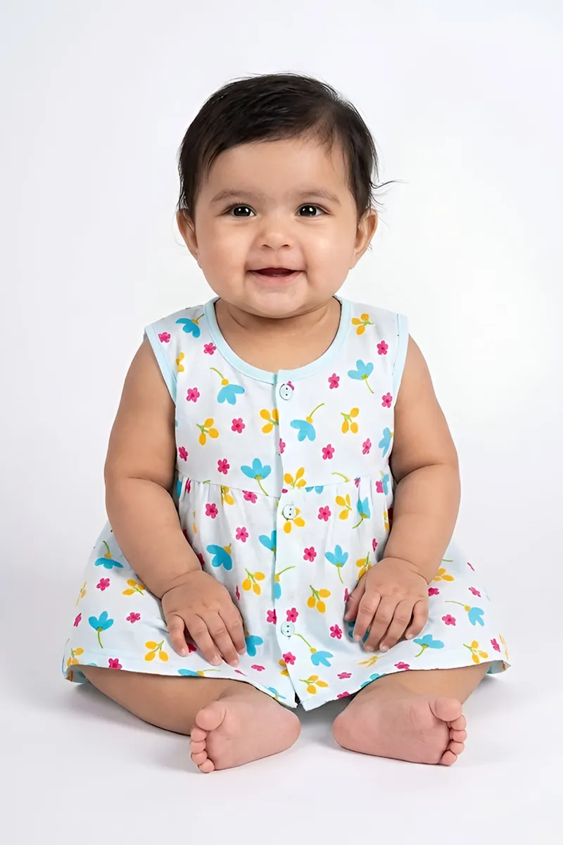 Cotton Frock for Baby Girls - Light Blue