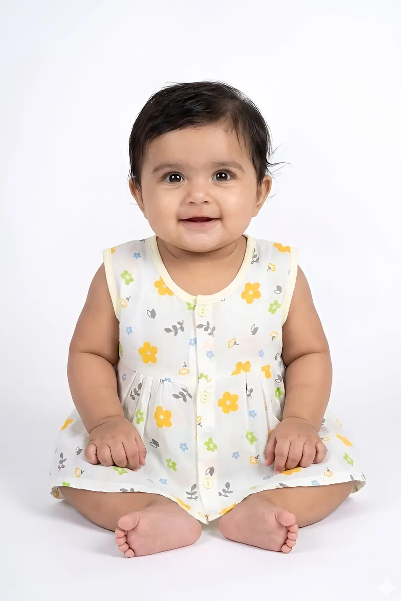 Cotton Frock for Baby Girl - Light Yellow