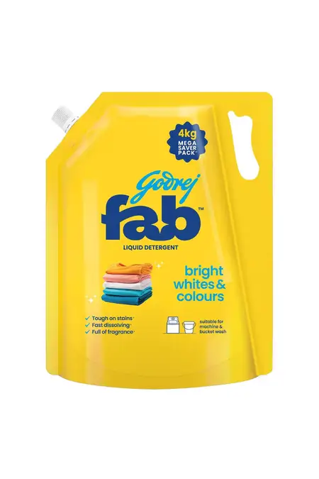 Godrej Fab Machine & Hand Wash Detergent Liquid Refill Pouch - 4Kg Mega Saver Pack
