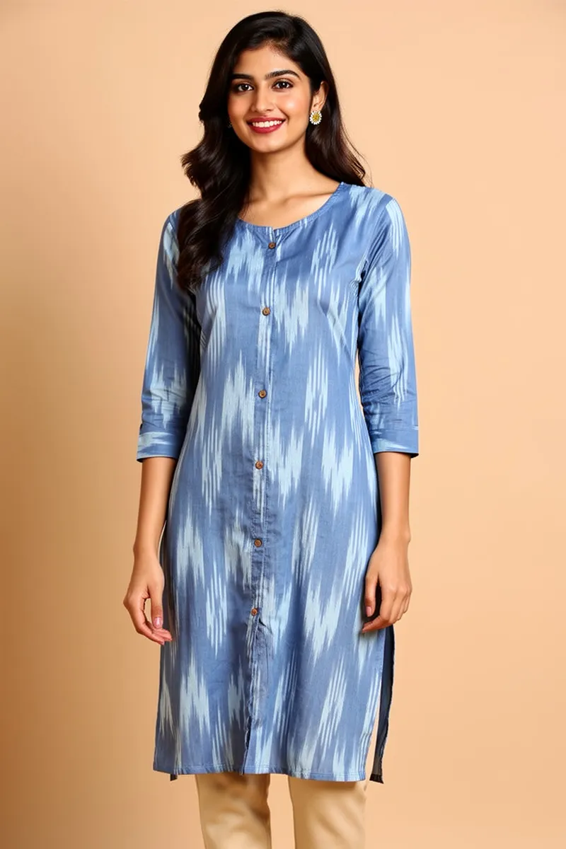 Cotton Ikat Printed Kurti for Women