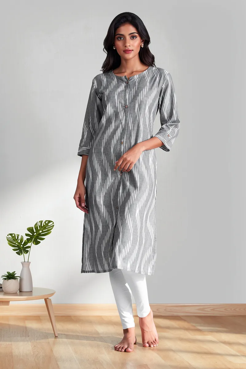 Cotton Ikat Printed Kurti for Women