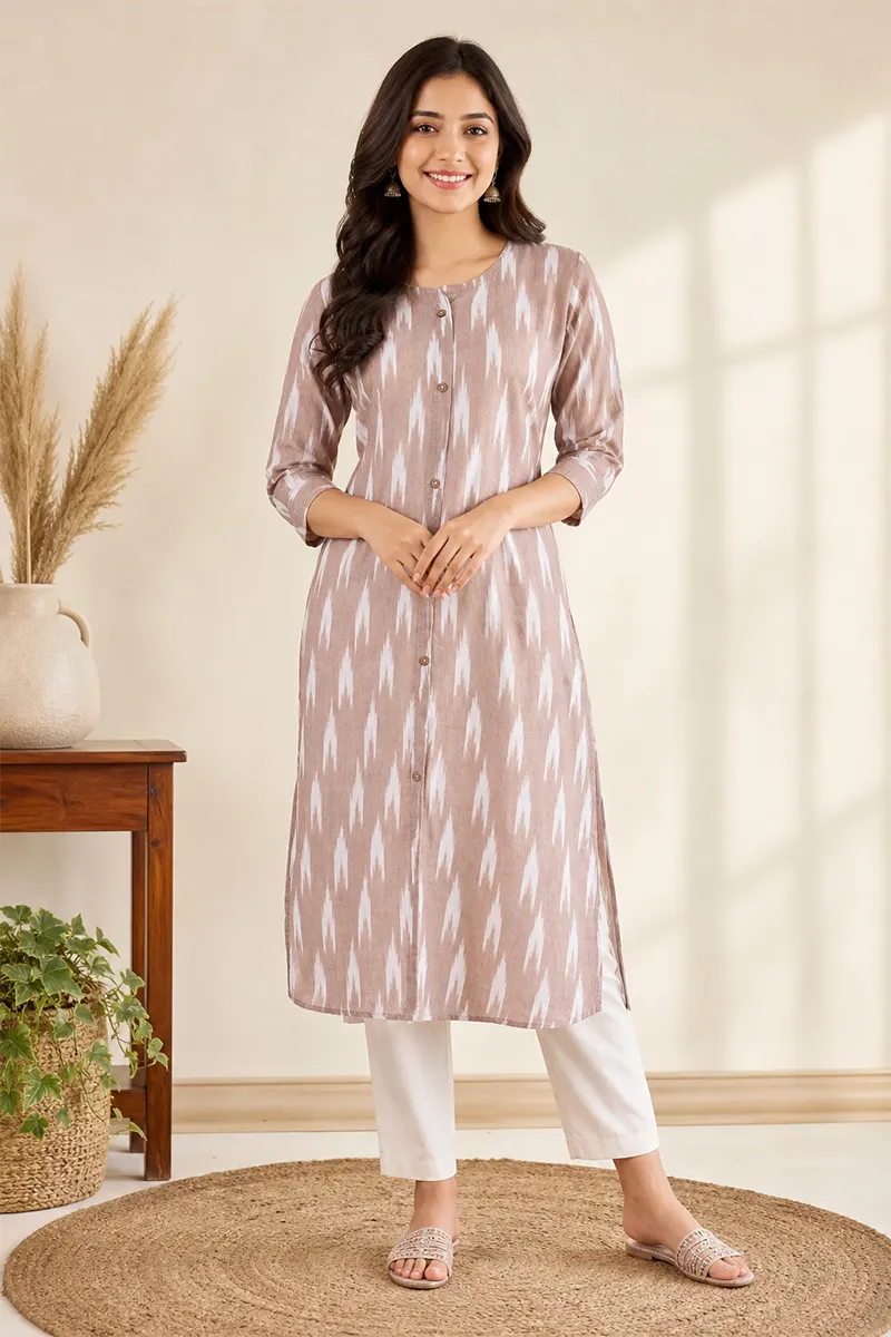 Cotton Ikat Printed Kurti for Women