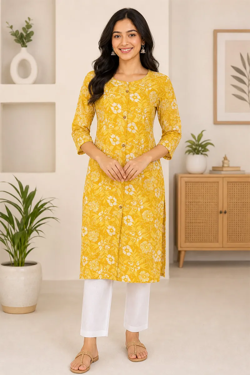 Cotton Floral Printed Kurti for Women
